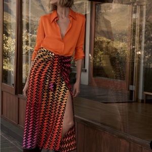 Zara Orange Satin Effect Blouse